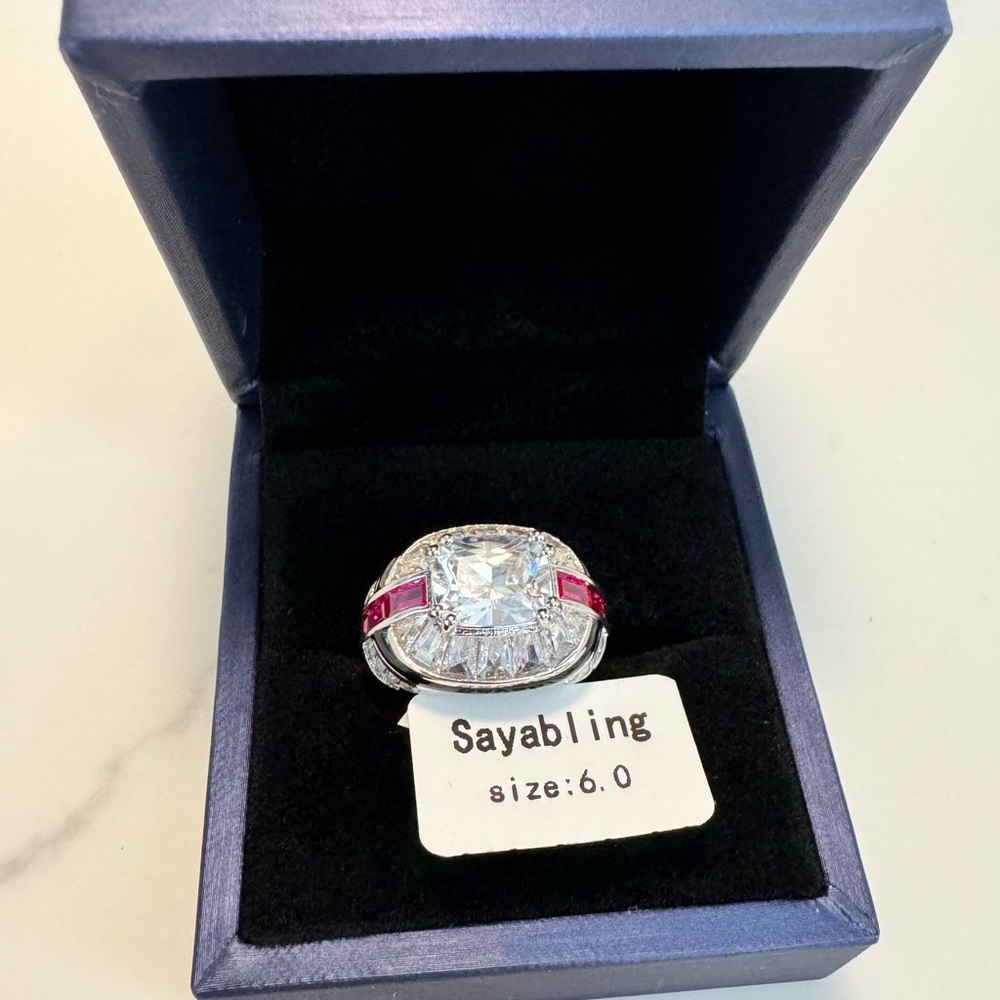 Silver and Pink Sterling Sayabling Ring size 6